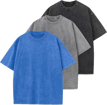 Men's Cotton T-Shirts Oversized Unisex Short Sleeves Casual Loose Wash Solid Basic Tee Tops