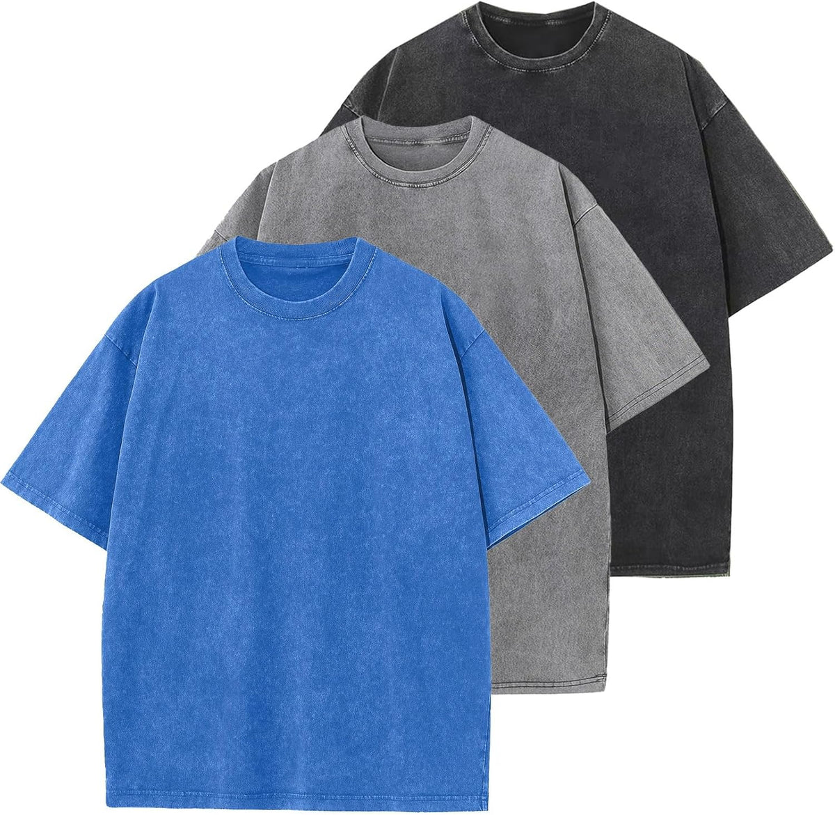 Men's Cotton T-Shirts Oversized Unisex Short Sleeves Casual Loose Wash Solid Basic Tee Tops