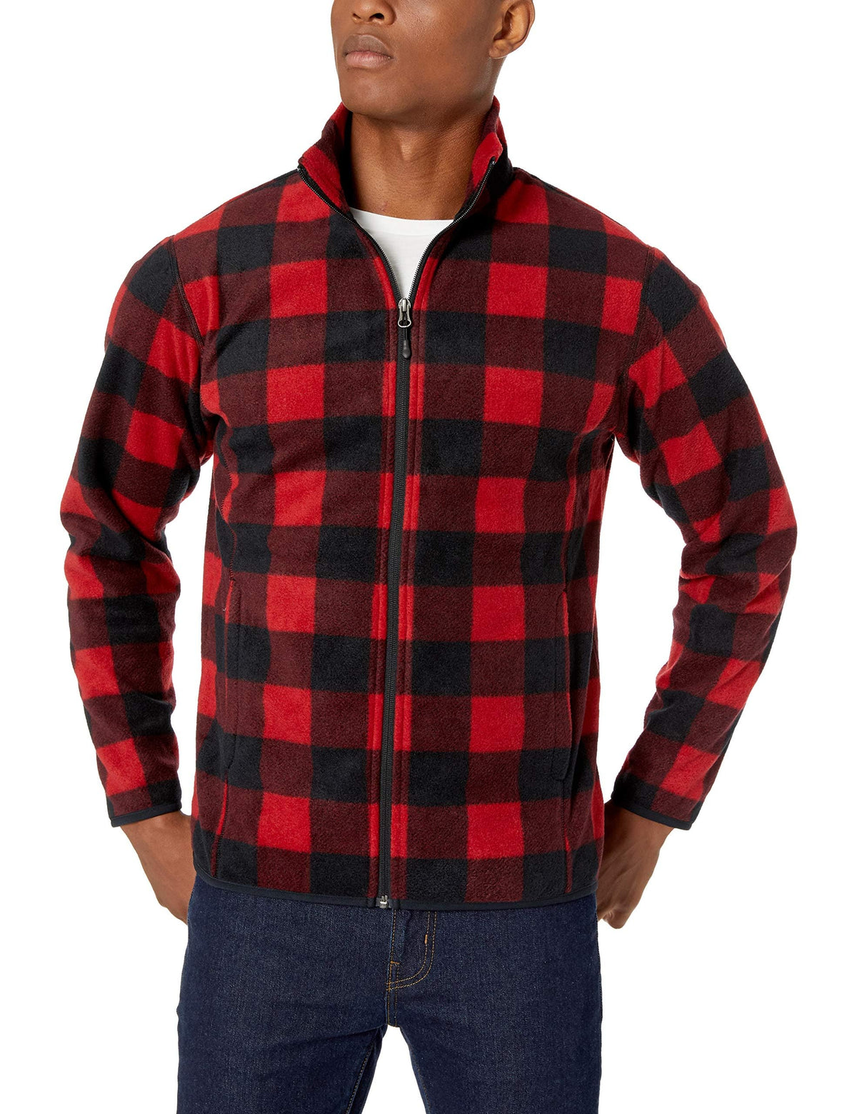 Amazon Essentials Men's Full-Zip Polar Fleece Jacket with Zippered Pockets for Cold Outdoor Weather