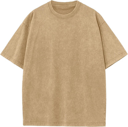 Men's Cotton T-Shirts Oversized Unisex Short Sleeves Casual Loose Wash Solid Basic Tee Tops