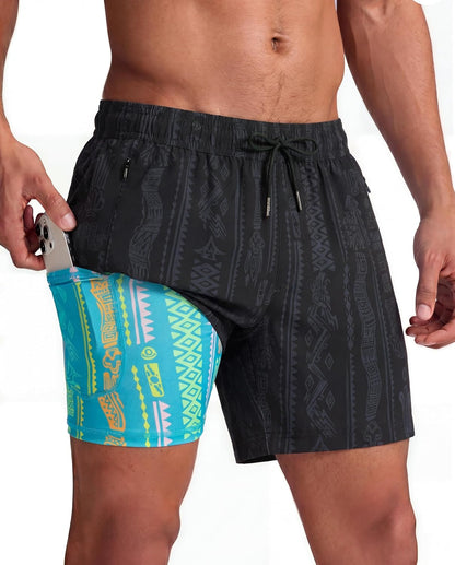 maamgic Mens Swim Trunks with Compression Liner 5 Inch Quick Dry for Beach