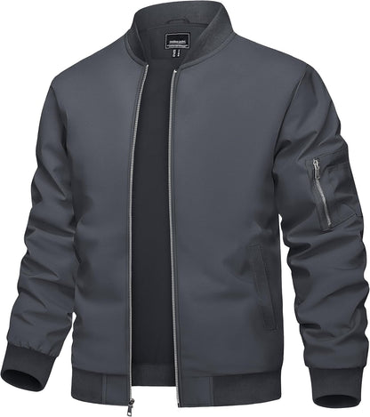 TACVASEN Men's Bomber Jacket Lightweight Casual Spring Fall Windbreaker Zip Up Coat with Pocket