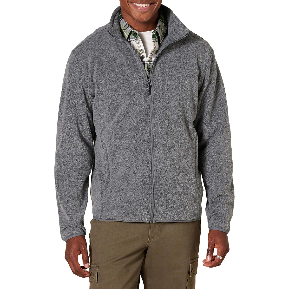 Amazon Essentials Men's Full-Zip Polar Fleece Jacket with Zippered Pockets for Cold Outdoor Weather