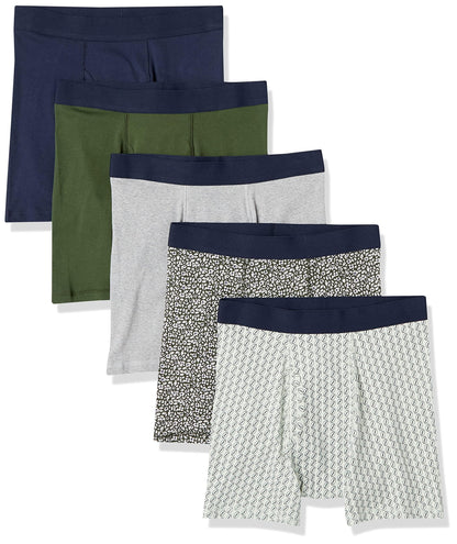Amazon Essentials Men's Breathable Cotton Boxer Briefs, Tag-Free, Pack of 5